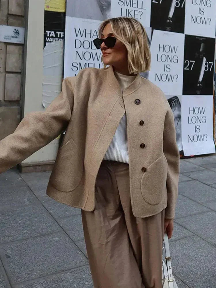 Street Wave Plus Size Wool Coat For Women With Asymmetric Button Placket And Large Pockets