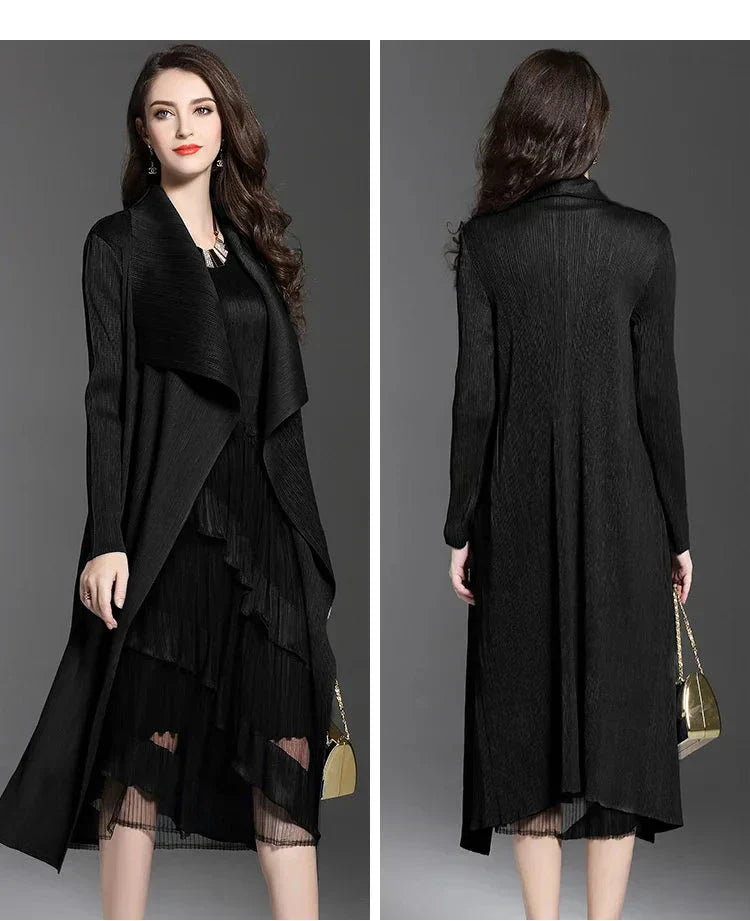 Streetwave Blue Long Coat For Women With Draped Open Front For Socially Confident Style Warm And Elegant