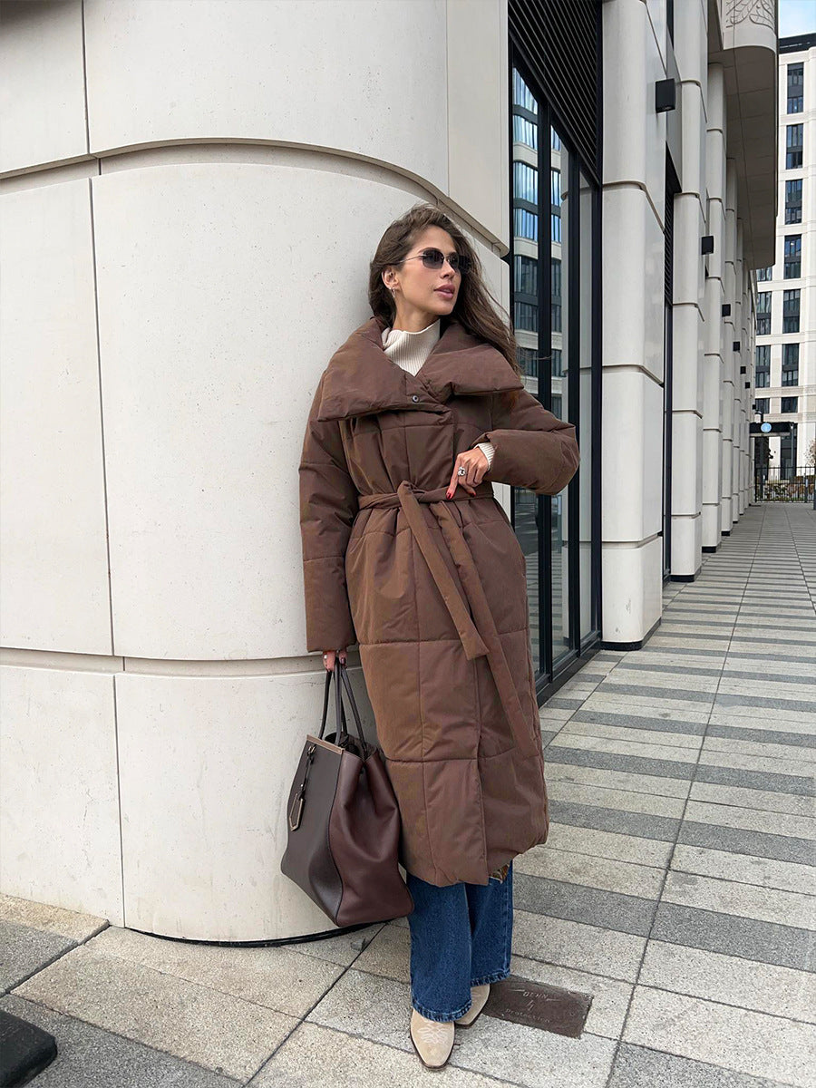 Street-wave Long Puffer Coat for Women With Oversized Collar Elegant Warm Winter Coat