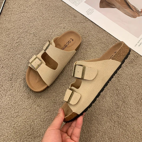 Women's Cushioned Slip-On Sandals with Buckle Detail and Easy Wear