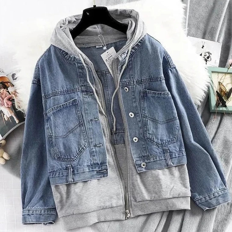 Street-Wave Trendy Denim Hooded Jacket With Water-Repellent Fabric For Outdoor Enthusiasts