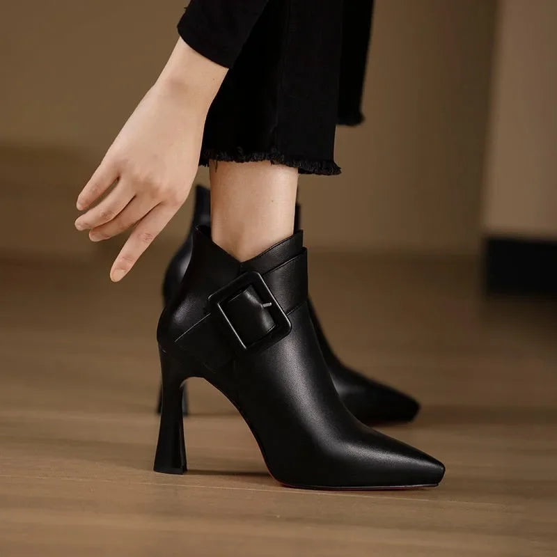 Women's Buckle Heel Boots with Adjustable Straps and Sturdy Sole