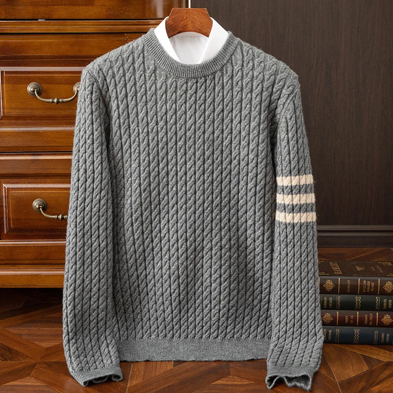 Street-Wave Kingsford One Hundred Percent Cashmere Sweater For Men Handknit Ridged Texture Soft Warmth Layering