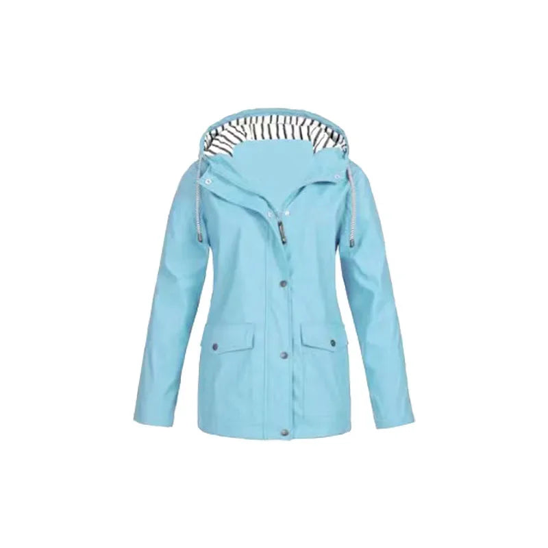 Street-Wave Navy Windbreaker Jacket For Women Lightweight Windproof Coat With Striped Hood Lining