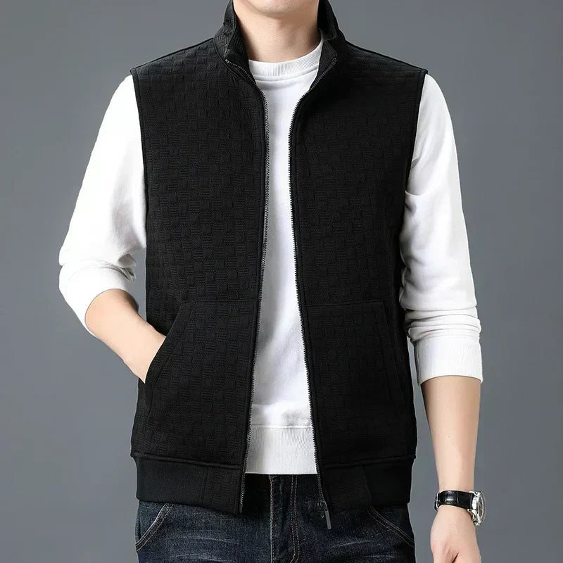 Street-wave Men's Sleeveless Zip Vest With Subtle Texture, Casual Streetwear Essential