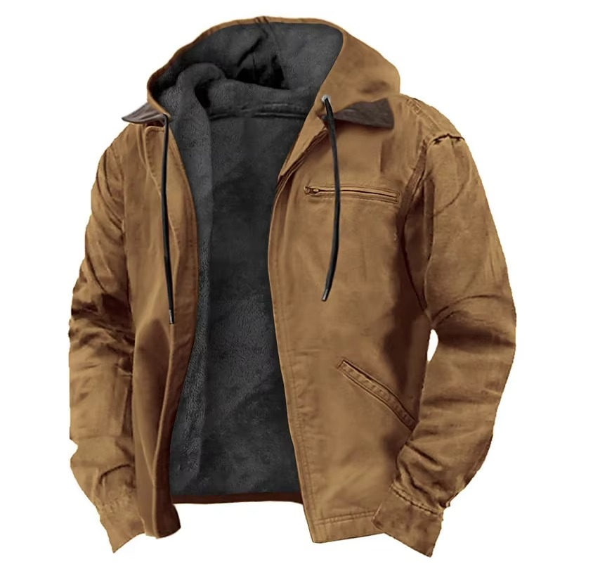 Men's Winter Fleece Hooded Jacket With Zipper Pockets And Warm Lining For Casual Outdoor Wear By Street-Wave