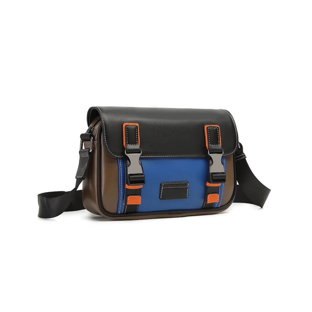 Street-Wave Varsity Club Messenger Bag - Lightweight Leather Exterior with Nylon Interior and Secure Snap Closure