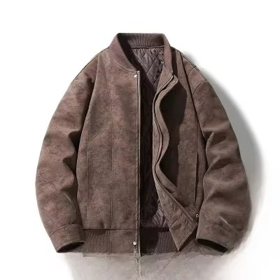 Spring 2025 Men's Lightweight Hong Kong Style Leather Jacket Casual Streetwear Bomber Coat Street-Wave