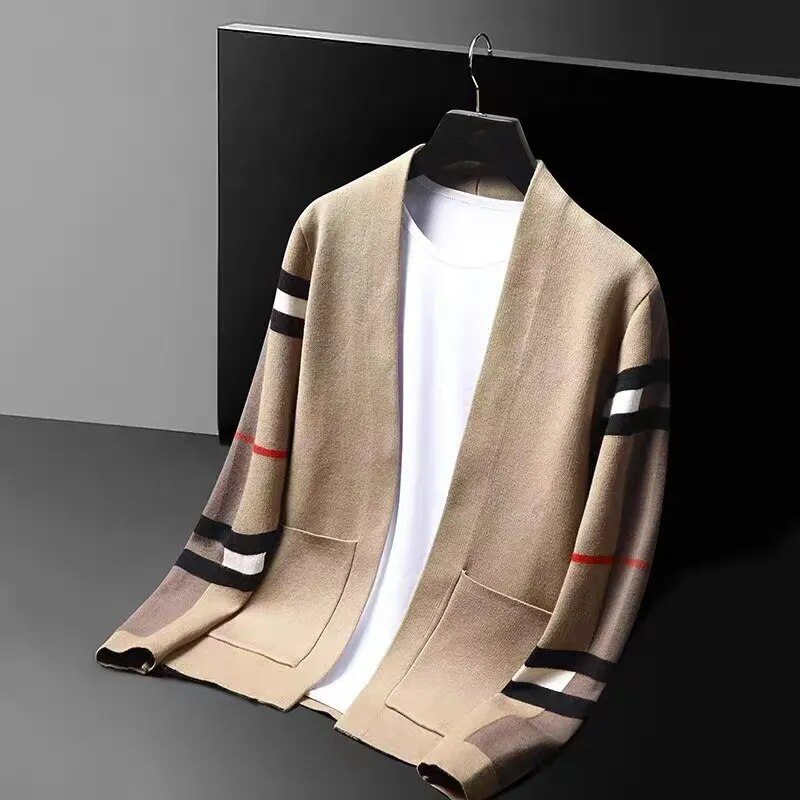 Street-wave Luxurious Men's Cardigan Jacket Open Front Knit Ultra Soft For Modern Men