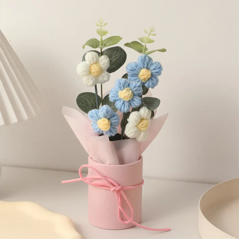Velmora Knitted Flower Bouquet Handcrafted Plush Flowers Ultra Soft Texture Decor Gift