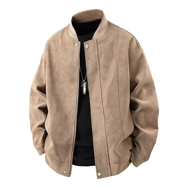 Spring 2025 Men's Lightweight Hong Kong Style Leather Jacket Casual Streetwear Bomber Coat Street-Wave