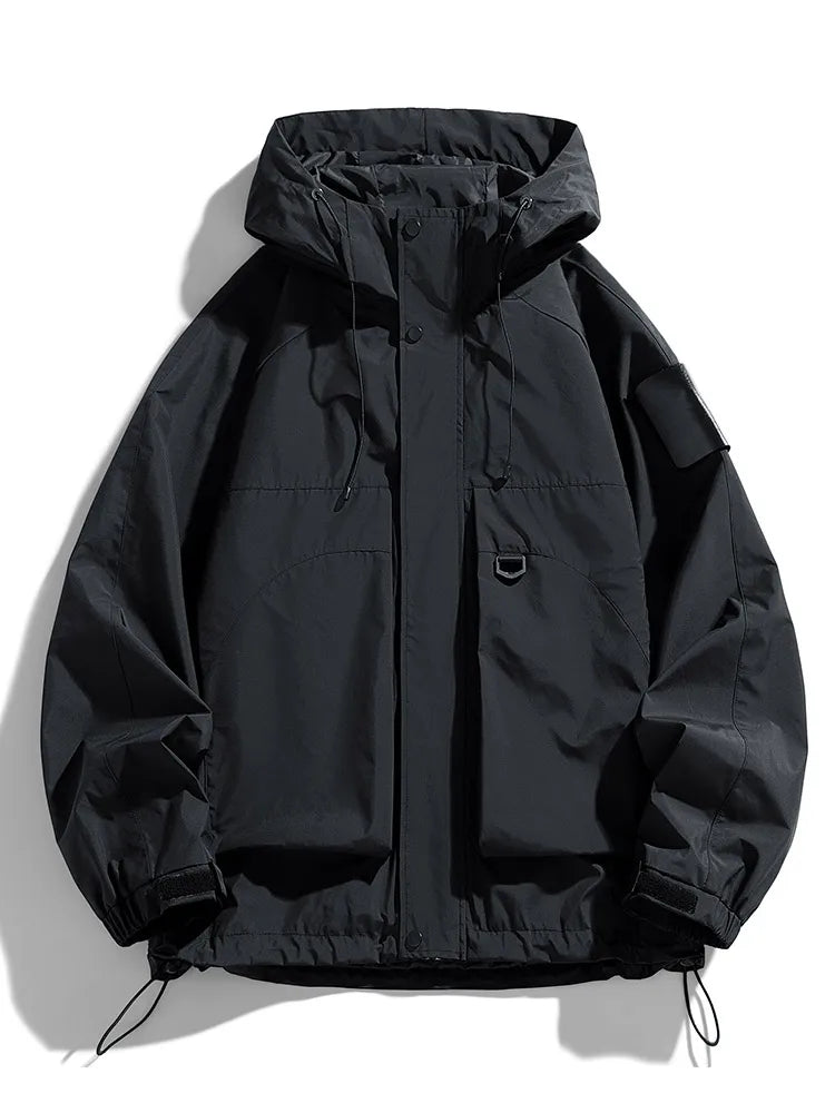Street-Wave Rider Hooded Jacket for Men Oversized Windproof Waterproof Outerwear With Adjustable Hood And Utility Pockets