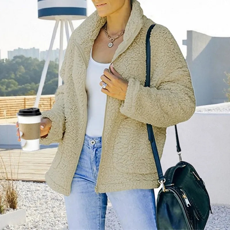 Street Wave Reversible Plush Coat For Women Luxurious Cozy Fleece Lined Warmth Versatile Style