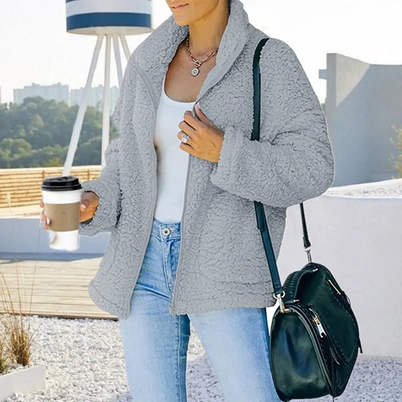 Street Wave Reversible Plush Coat For Women Luxurious Cozy Fleece Lined Warmth Versatile Style
