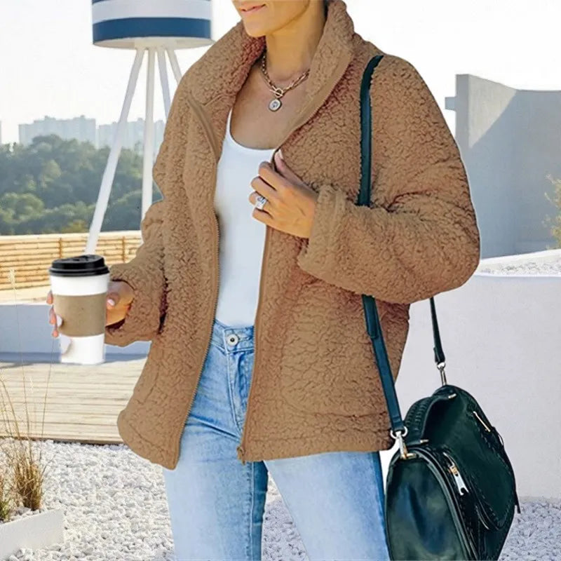 Street Wave Reversible Plush Coat For Women Luxurious Cozy Fleece Lined Warmth Versatile Style