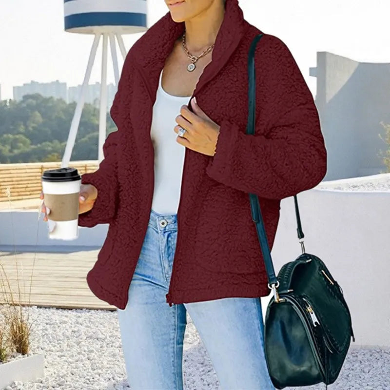 Street Wave Reversible Plush Coat For Women Luxurious Cozy Fleece Lined Warmth Versatile Style