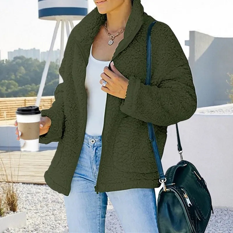 Street Wave Reversible Plush Coat For Women Luxurious Cozy Fleece Lined Warmth Versatile Style