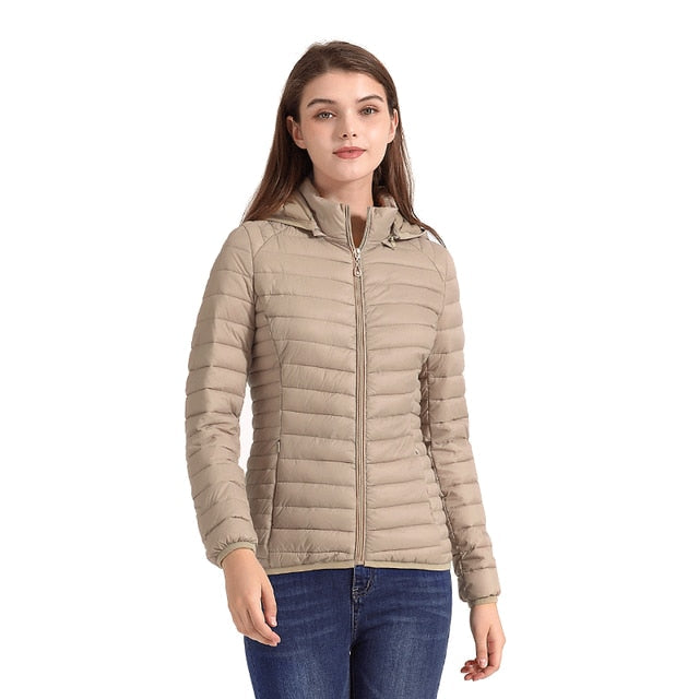 Street-wave Ultralight Quilted Jacket For Women With Removable Hood And All Season Warmth