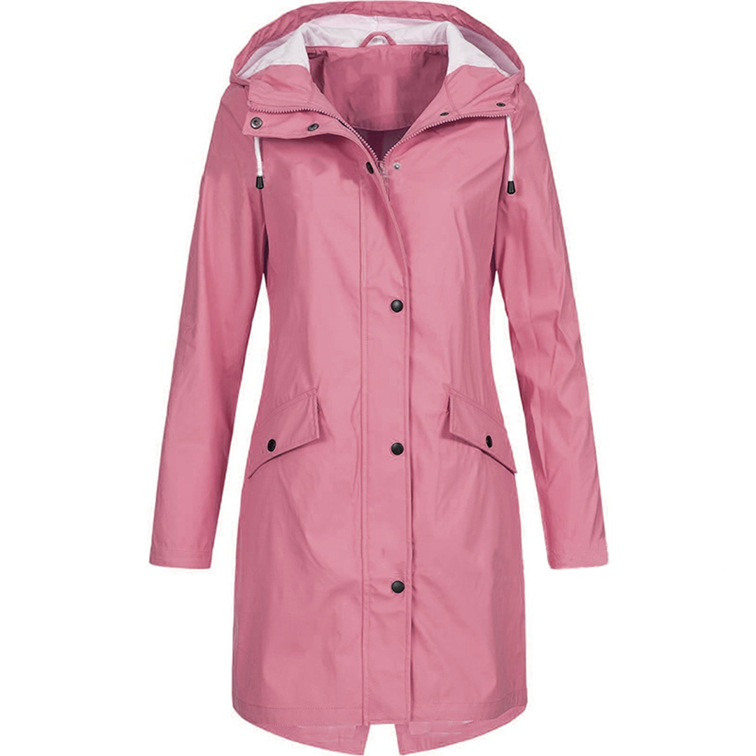 Street-wave Autumn Raincoat For Women Waterproof Hooded Elegant Colorful Knee Length Coat