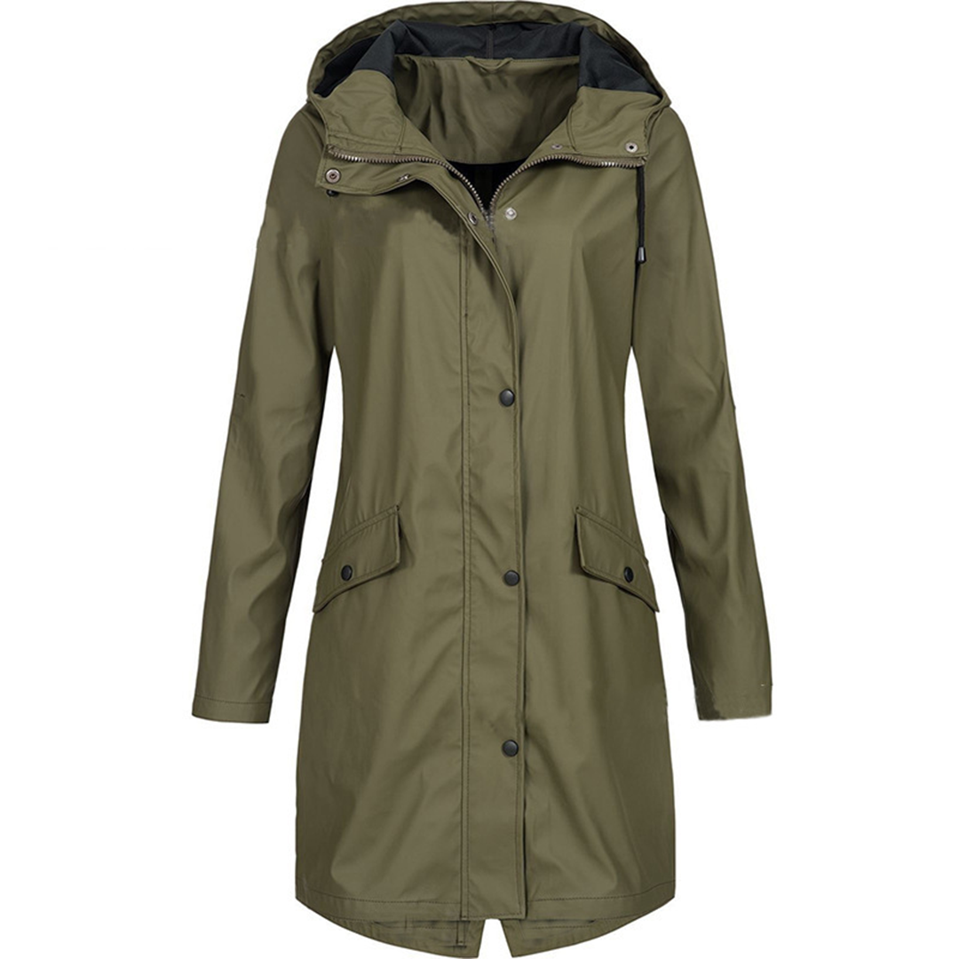 Street-wave Autumn Raincoat For Women Waterproof Hooded Elegant Colorful Knee Length Coat