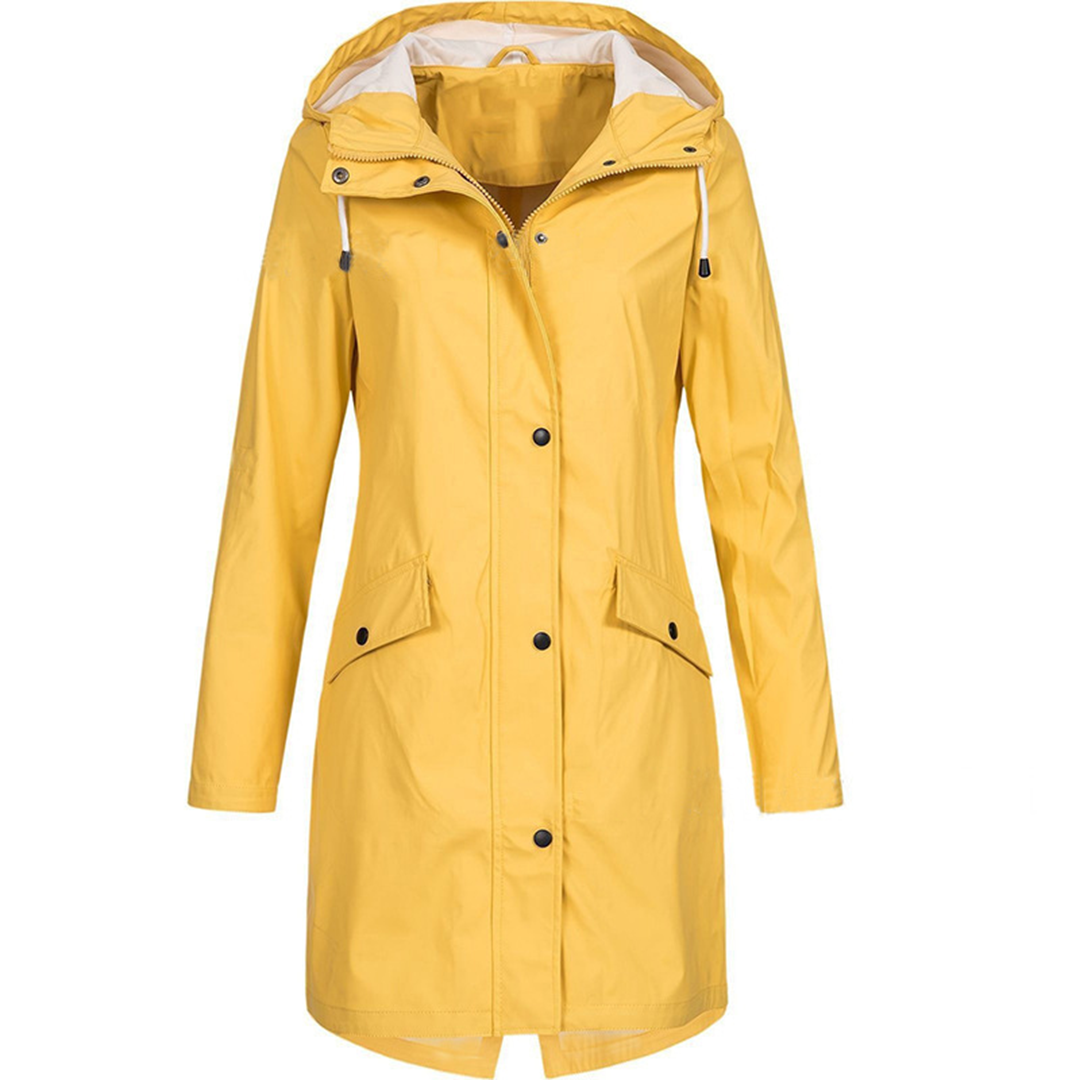 Street-wave Autumn Raincoat For Women Waterproof Hooded Elegant Colorful Knee Length Coat