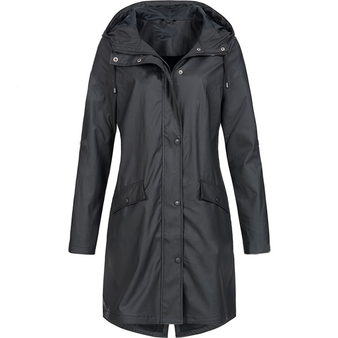 Street-wave Autumn Raincoat For Women Waterproof Hooded Elegant Colorful Knee Length Coat