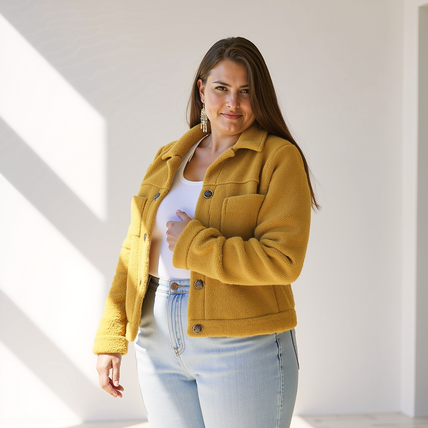 Street-wave Soft Teddy Jacket For Women With Cozy Fleece Button Front And Pockets