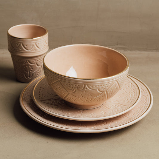 Zagora Sand - Moroccan Dinnerware Set Adorned with 12 Carat Gold Accents - Street-Wave