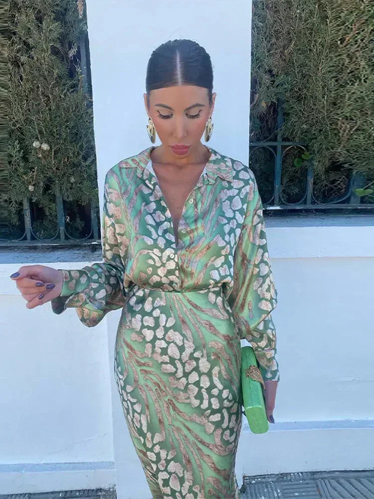Elegant Green Summer Suit For Women By Street Wave With Breathable Satin Finish Event Ready