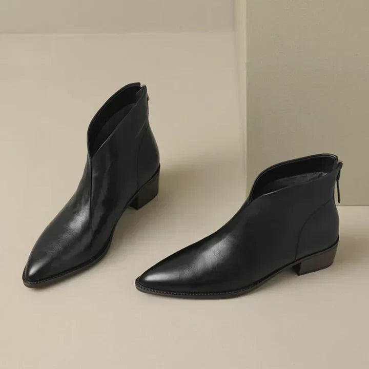 Street-Wave Leather Ankle Boots With Block Heel For Women Elegant Comfort And Premium Quality