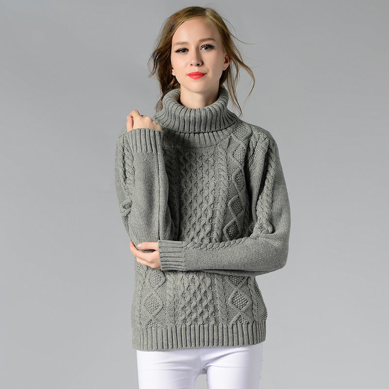 Street-wave Women's Cable Knit Turtleneck Sweater With Long Sleeves Cozy Chic Knitwear For Ladies