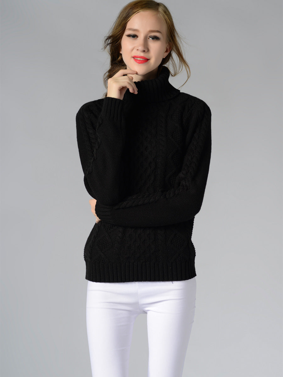Street-wave Women's Cable Knit Turtleneck Sweater With Long Sleeves Cozy Chic Knitwear For Ladies
