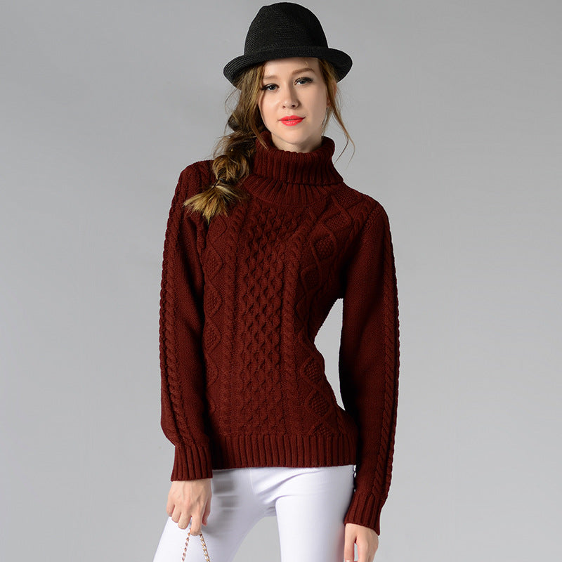 Street-wave Women's Cable Knit Turtleneck Sweater With Long Sleeves Cozy Chic Knitwear For Ladies
