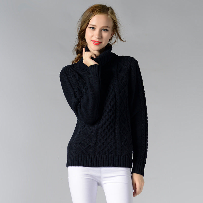Street-wave Women's Cable Knit Turtleneck Sweater With Long Sleeves Cozy Chic Knitwear For Ladies