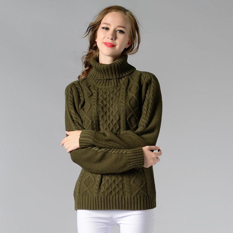Street-wave Women's Cable Knit Turtleneck Sweater With Long Sleeves Cozy Chic Knitwear For Ladies