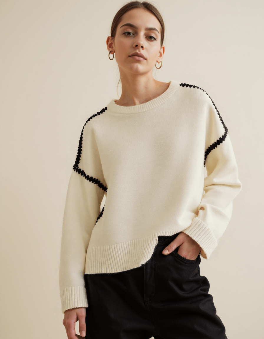 Street-wave Embroidered Knit Pullover For Women Minimalist Cozy Everyday Wear With Relaxed Fit