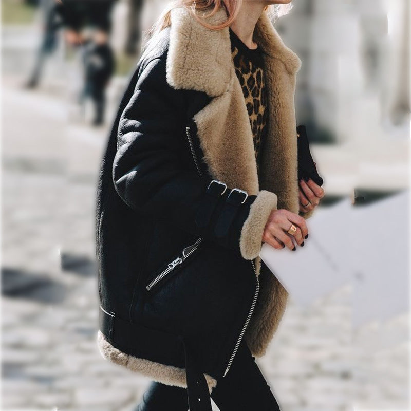 Street-Wave Women Aviator Winter Jacket With Faux Fur Lining And Belt Details For Cold Weather Comfort