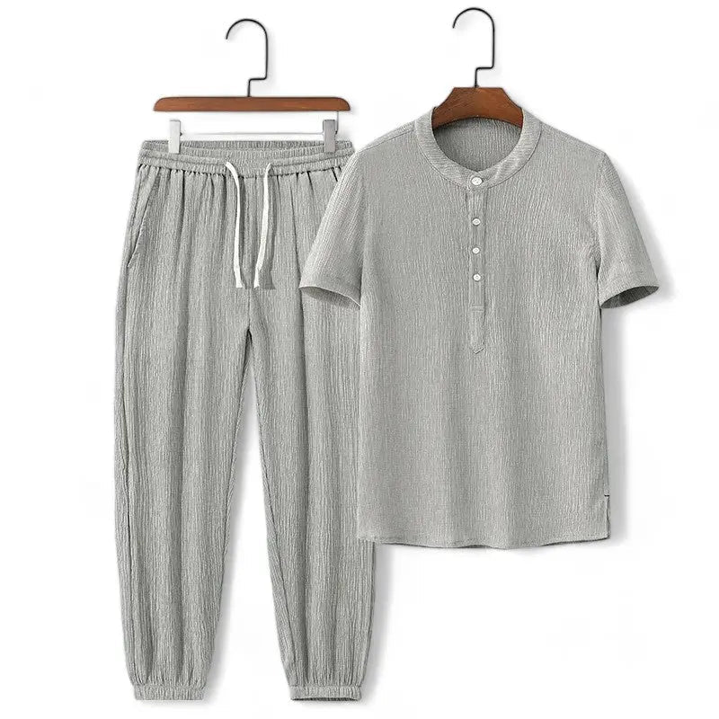 Street-Wave Casual Two Piece Loungewear Set with Breathable Fabric and Drawstring Waist Tee and Sweatpants