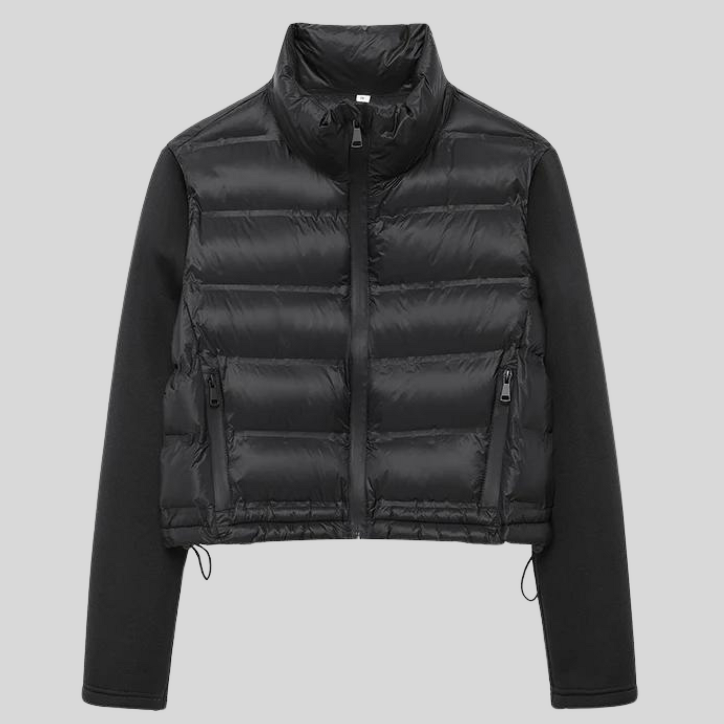 Street-wave Ladies Hybrid Puffer Jacket With Quilted Front For A Sleek Silhouette And Cozy Knit Sleeves