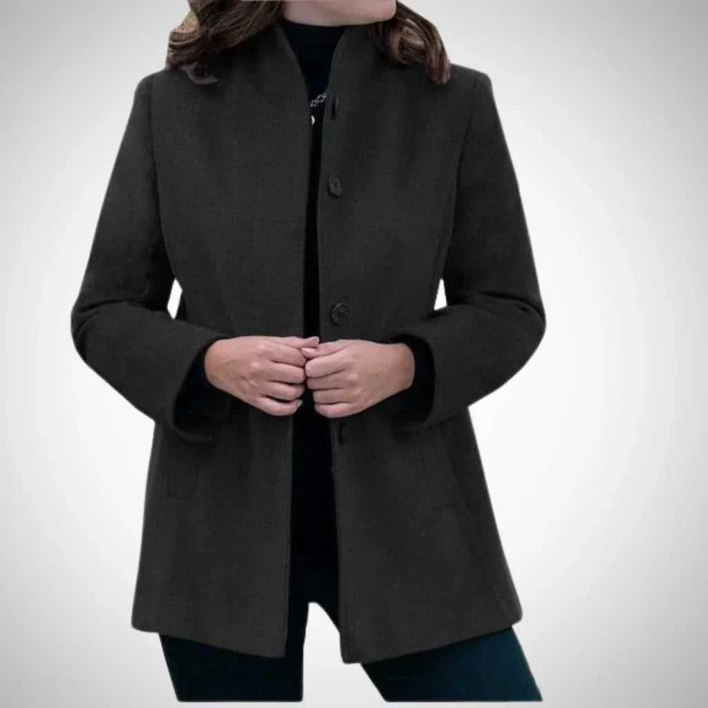Street-wave Wool Blend Coat With Stand Collar Tailored Hip-Length Fit For Modern Women