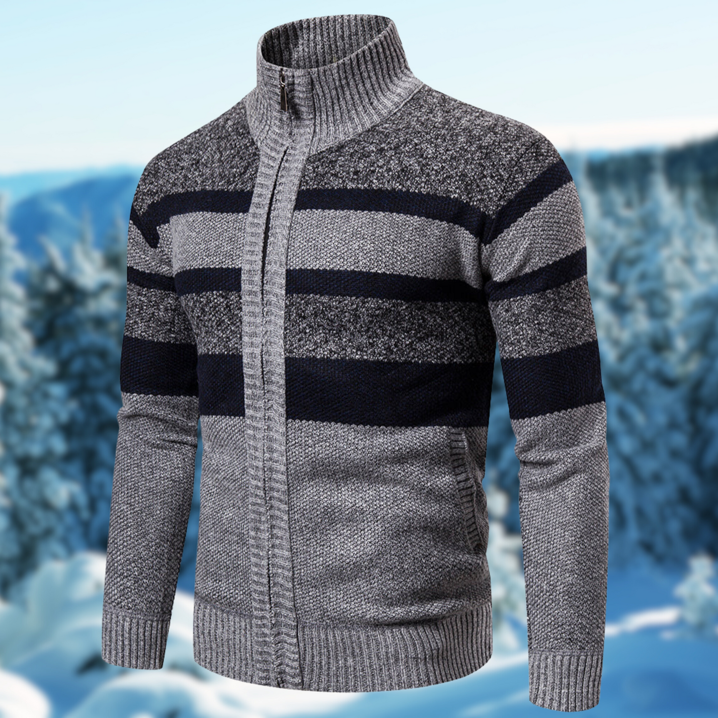 Streetwave Mens Striped Zip Up Knit Sweater Handmade Warmth For Cold Weather Streetwear