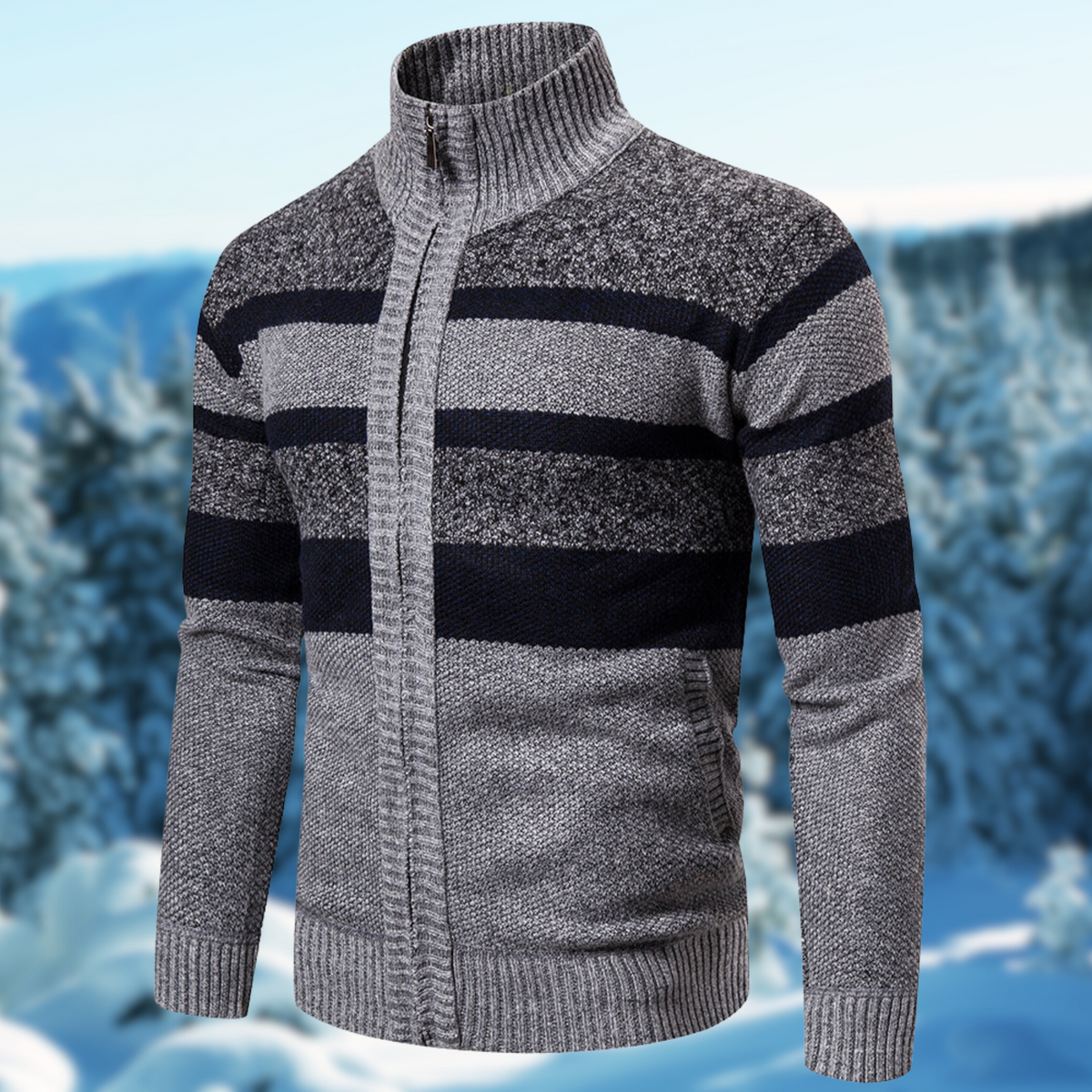 Streetwave Mens Striped Zip Up Knit Sweater Handmade Warmth For Cold Weather Streetwear