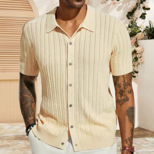 Mens Knit Shirt StreetWave Ribbed Short Sleeve Versatile