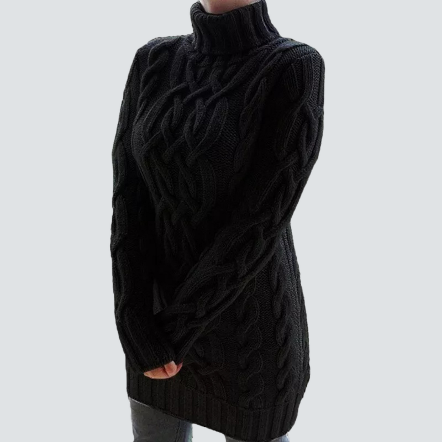 Street-wave Chunky Knit Turtleneck Dress For Women Cozy Cable Knit Warmth Textured Chic