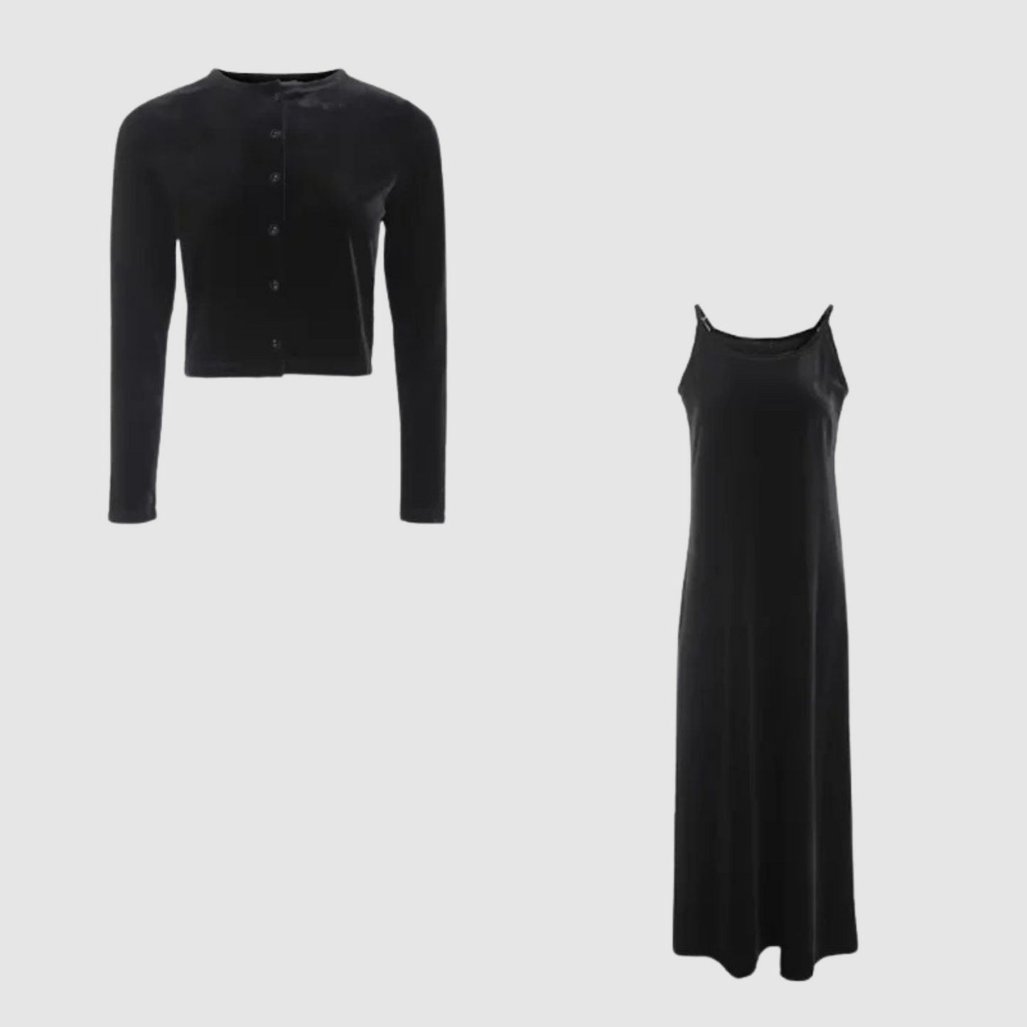Street-wave Velvet Cardigan And Slip Dress Set For Women, Luxury Soft Velour, Versatile Eveningwear
