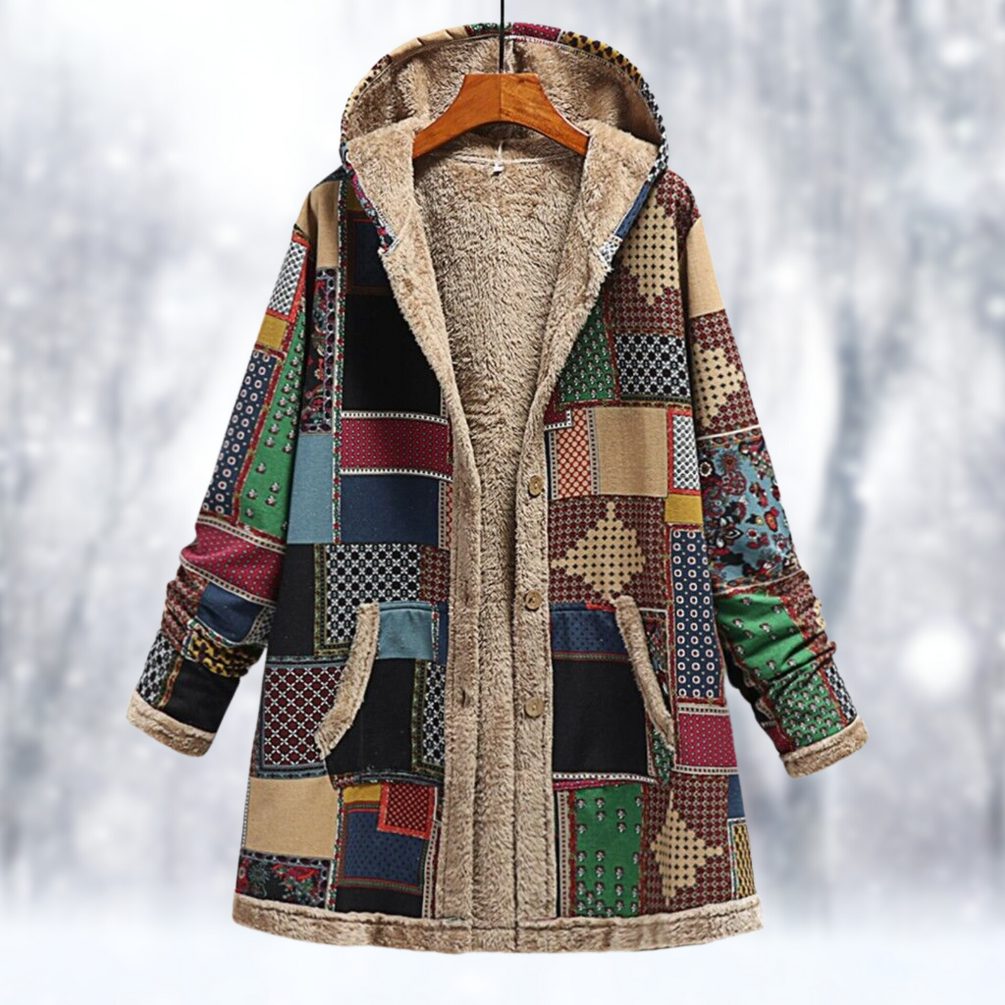 Street-wave Patchwork Fleece Coat For Women With Cozy Hood