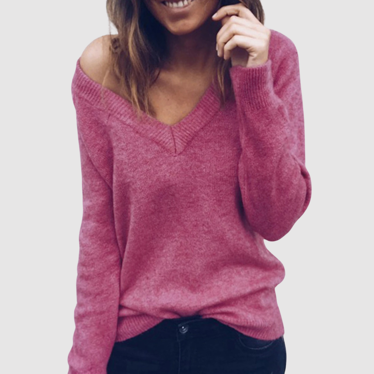Street Wave V Neck Knit Sweater Women Cozy Relaxed Fit Breathable Knit Pullover Everyday