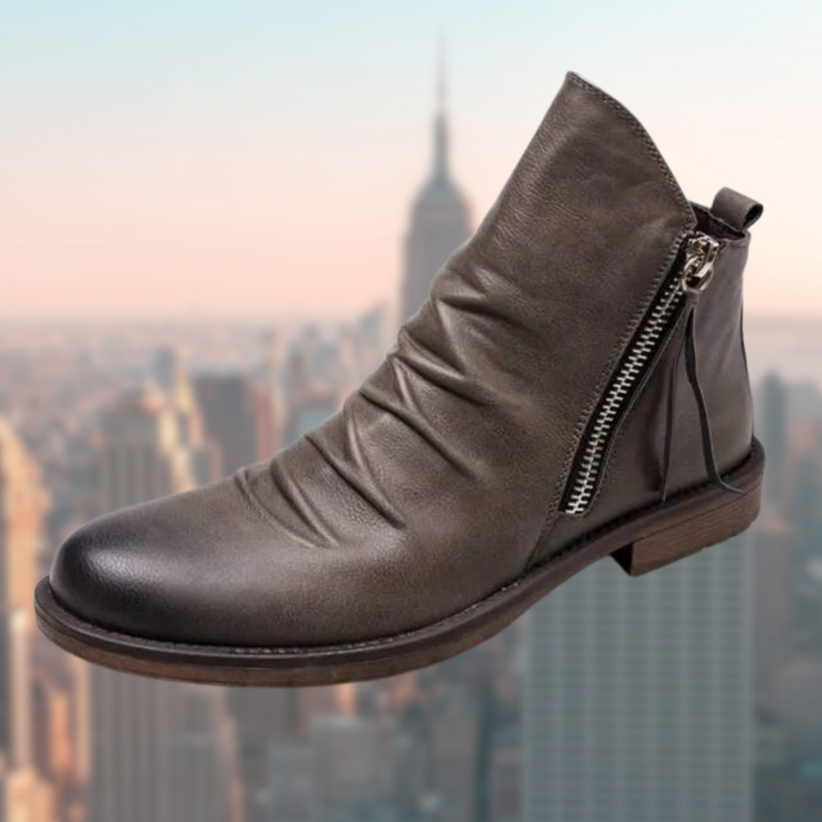 Street-wave Leather Ankle Boots Smooth Finish with Zipper Detail for Men, Durable Everyday Wear, Timeless Style