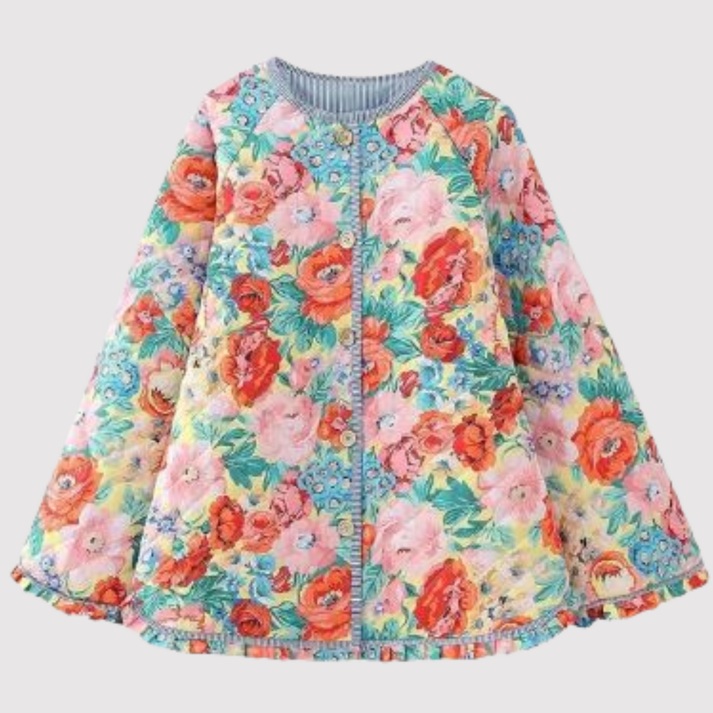 Street-wave Floral Quilted Jacket For Women - Feminine Chic Layering Outerwear With Button Closure