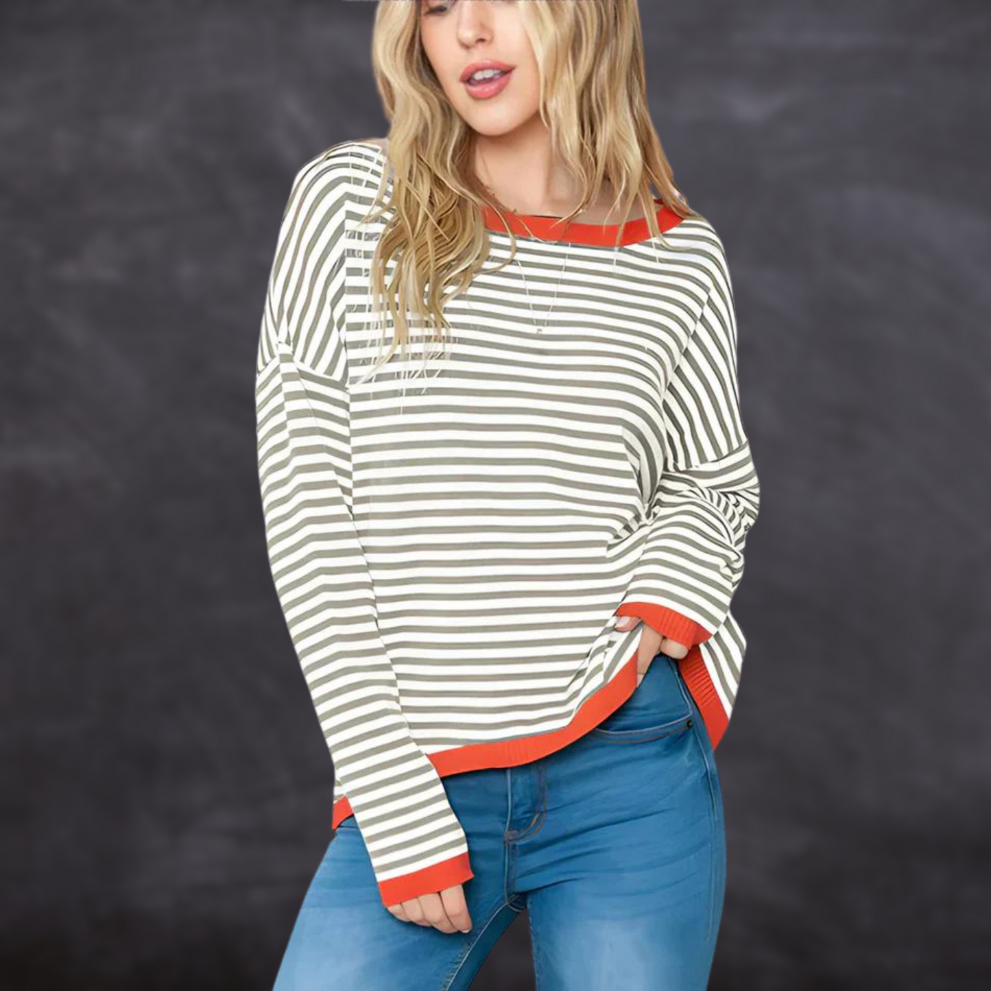 Street Wave Striped Sweater for Women Effortless Casual Chic Knit with Orange Trim